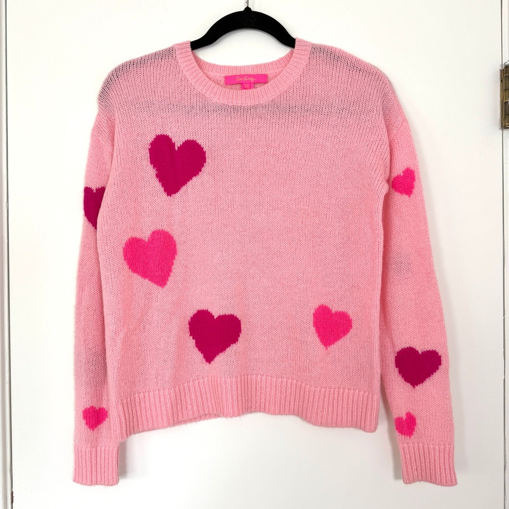 Lilly Pulitzer Women's Pink Heart Crewneck Wool Blend Sweater XS